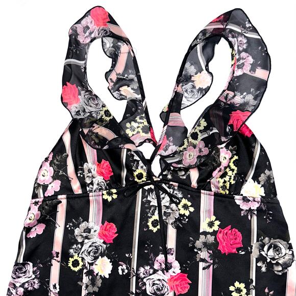 Victorias Secret Satin Black Rose Ruffle Strap Sleep Cami Tank Top Size Medium - Picture 9 of 12